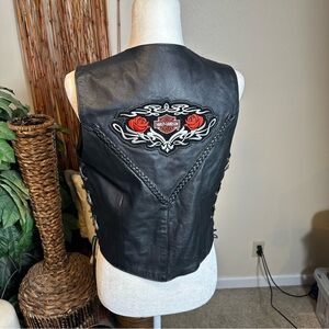 Harley-Davidson Black Leather Vest with Red Embroidery